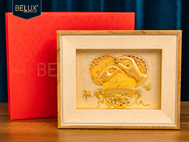 Tranh Quà Tặng Ngày Cưới dát vàng 24k- 25x20 cm